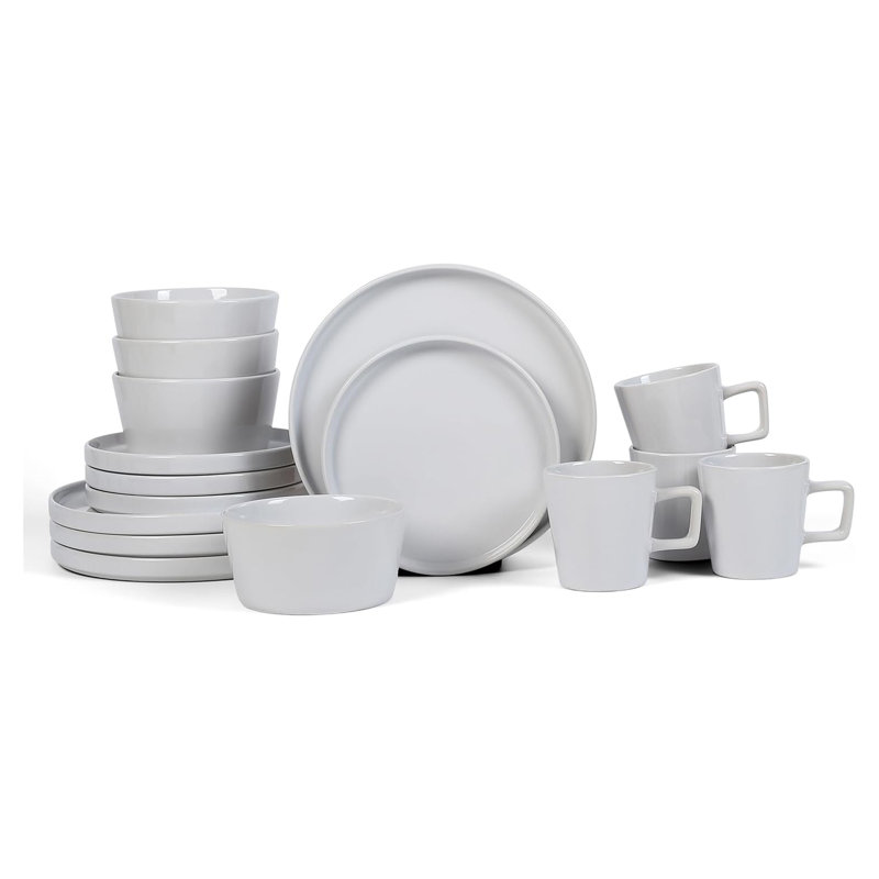 Stone Lain Celina Stoneware 16 Piece Dinnerware Set, Service for 4, White Glossy, White
