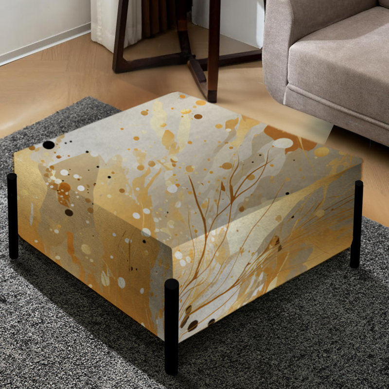 Golden Marble Radiance - Marble Large Square Ottoman