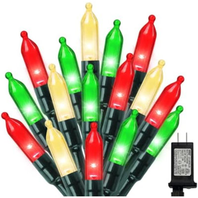 Mini lumières rouges et vertes chaudes de Noël, guirlandes de 100 ampoules à DEL claires de 32,5 pi avec 16 modes de lumières, guirlandes lumineuses à brancher pour les décorations de Noël pour guirlandes de Noël