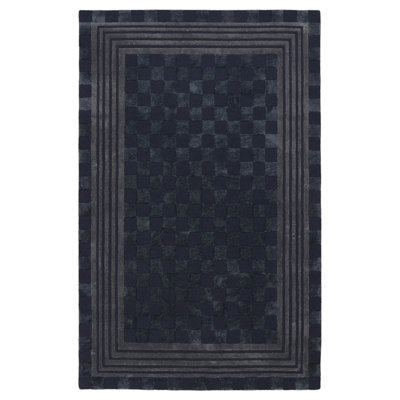 Navy Blue Tonal Check Rug