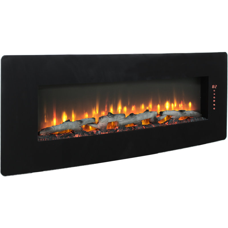 48 Inch Curved Electric Fireplace - 5000 /H Heat, 8 Ember Bed Colors, Adjustable Brightness, Remote Included, Powder Coated Antique Black Heating 1400W 4 Flame Timer Function, Wall Mounted, Sheet