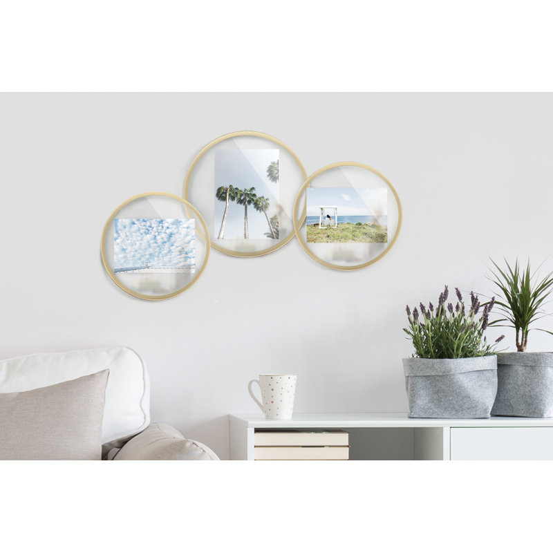 Infinity Round Photo Display, Floating Picture Frame for Desk or Wall, 5" x 7", Matte Brass