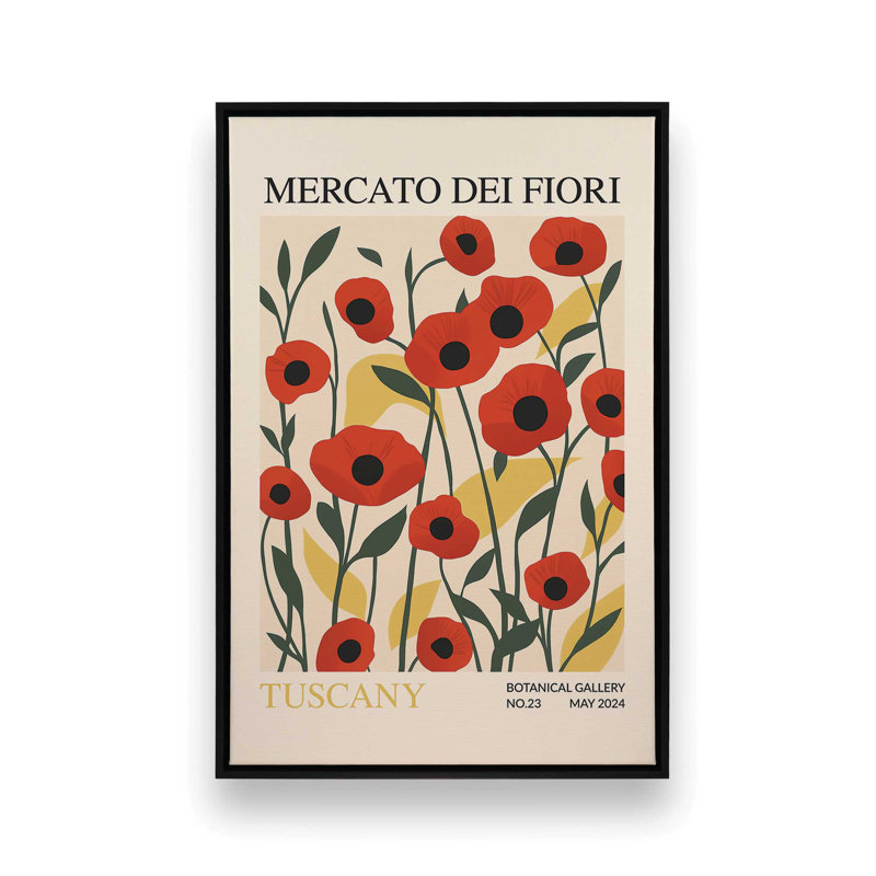 Printemps du marché aux fleurs de Toscane, Cadre flottant noir satiné, H 36,75 po x l 24,75 po