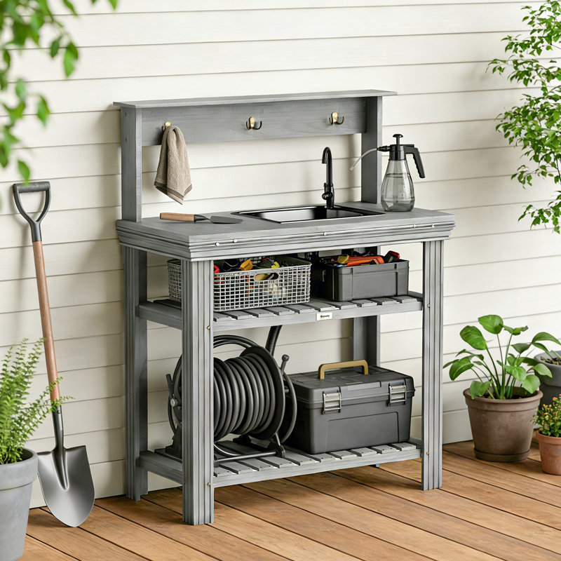 Bancs de rempotage pour l'extérieur avec robinet, lavabo amovible, tablettes