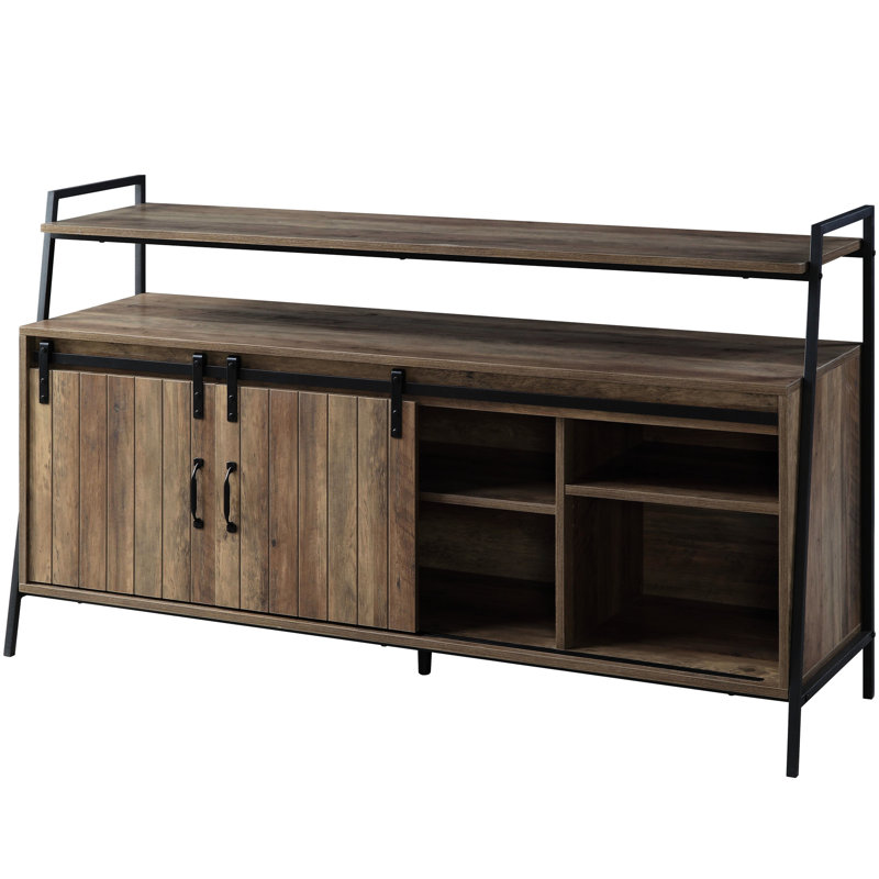 Meuble télé rustique en chêne avec porte coulissante pour téléviseur de 58 pouces de style chêne fonctionnel