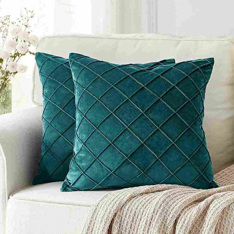 Coussins décoratifs en velours, sans insertions, 20 po x 20 po, Bleu sarcelle, Carré