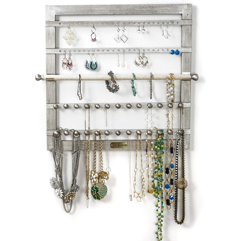 Rangement suspendu en bois manufacturé Naren, Argent