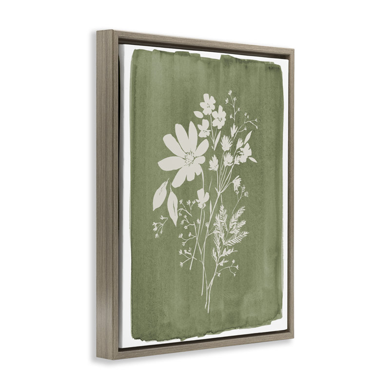 Fleurs sauvages sur un cadre flottant vert olive, design par Stephanie Ryan, H 21 po x l 17 po