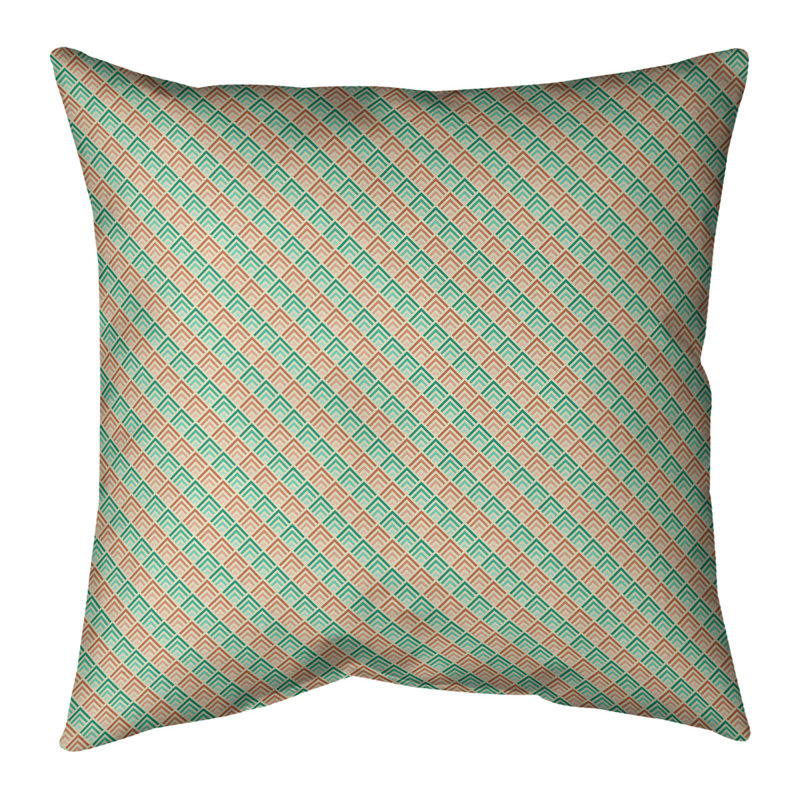 Coussin décoratif en coton géométrique à revers inversé, H 26 po x l 26 po, Pas de bourre, Vert/rose