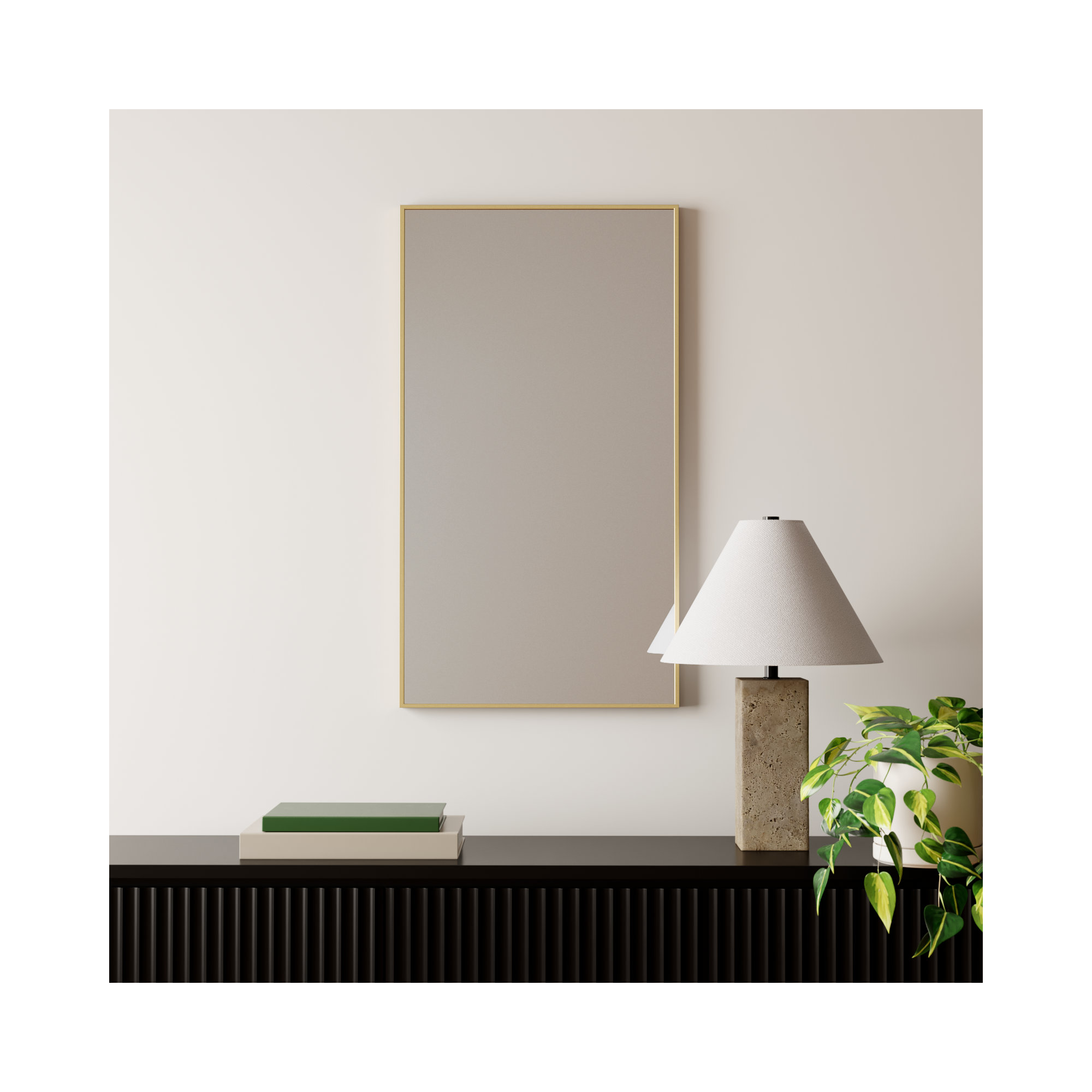 Sabine Metal Rectangle Wall Mirror, Brass, 36" x 20"