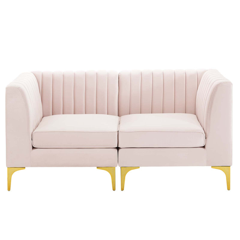 Triumph Channel Tufted Performance Velvet Loveseat, Pink Velvet