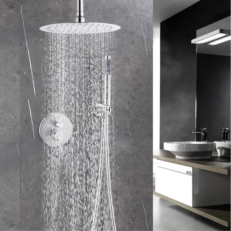 Pièce de douche en nickel brossé avec tête de 10 po et accessoire portatif