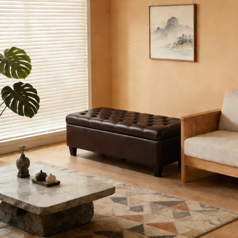 Banc de rangement rembourré Amalfi, Similicuir chocolat, 16" H x 50.25" W x 16" D