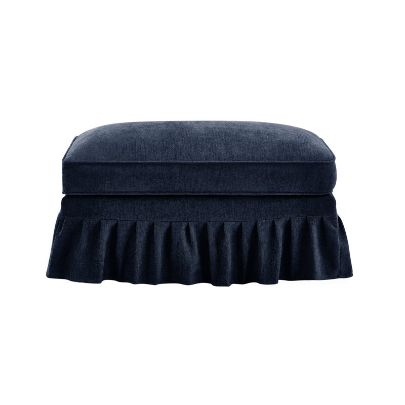 Repose-pieds en chenille beige et blanc, Bleu