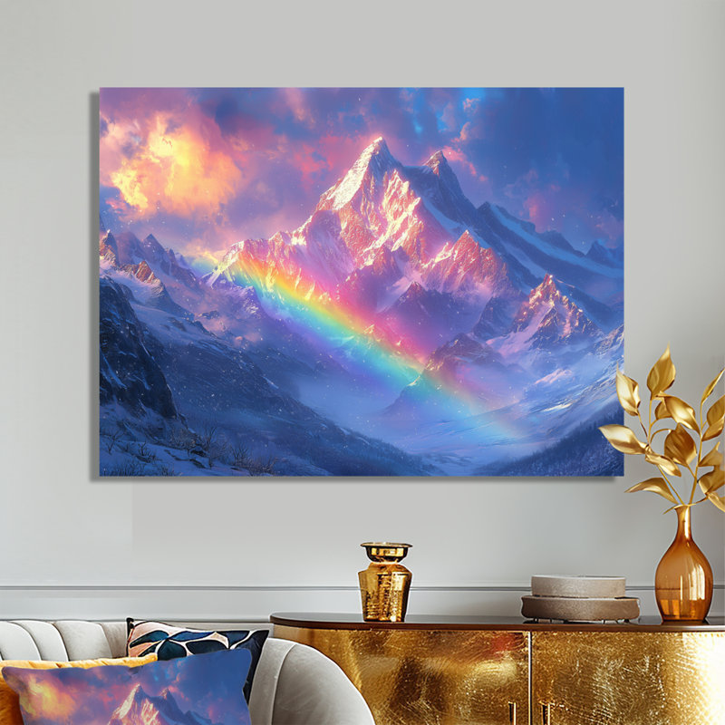 Arc-en-ciel et les montagnes enneigées II - art mural arc-en-ciel, Toile tendue, H 24 po x l 32 po