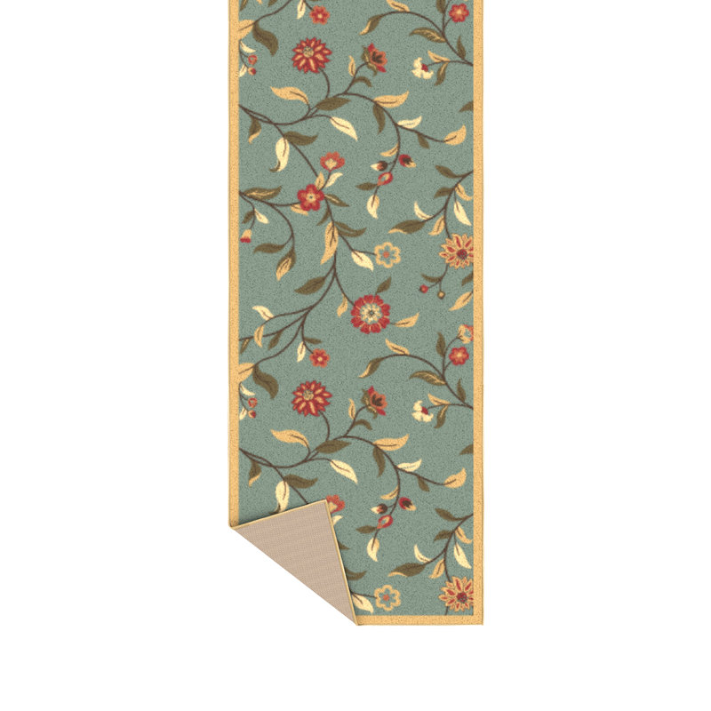 Homeline Non-Slip Rubberback Floral Indoor Runner Rug, Dark Seafoam Green, Runner 2'7'' x 13' , Dark Seafoam Green