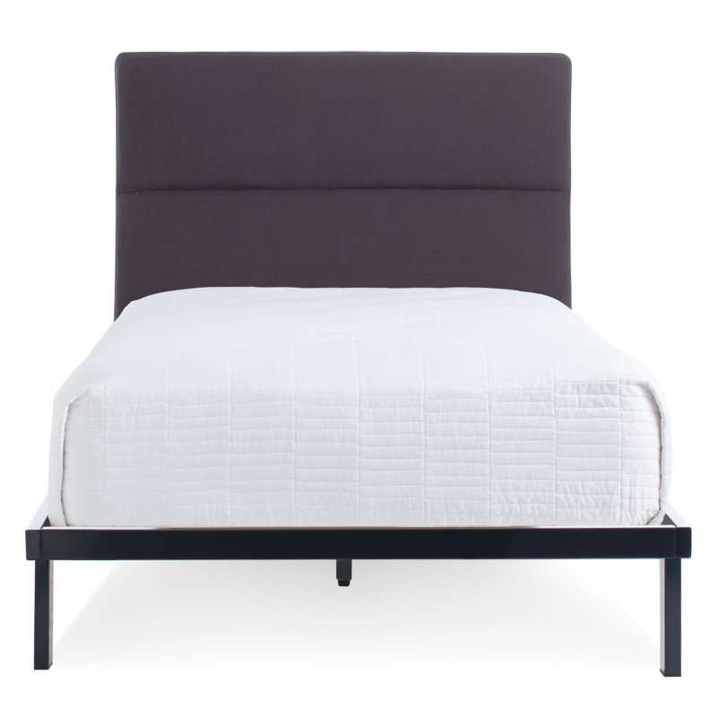 Station Upholstered Metal Platform Bed, Full, White/Iron