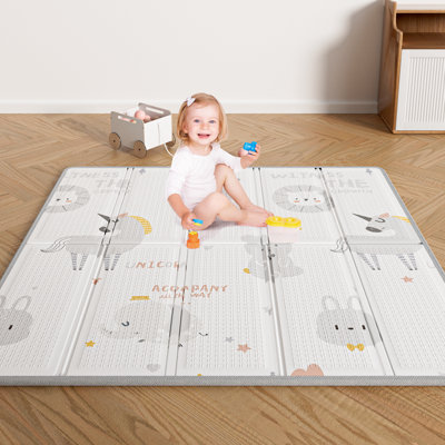 Tapis de jeu pour bébé, tapis de jeu pliable et réversible 59 po x 59 po, tapis de jeu en mousse imperméable de 0,4 po d'épaisseur