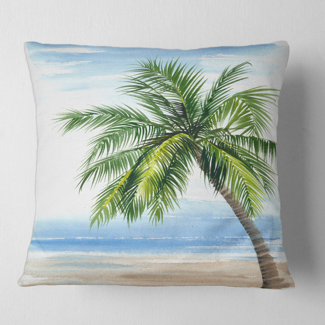 Palm Tree at the Beach Resort Square Pillow Cover & Insert Design Art 