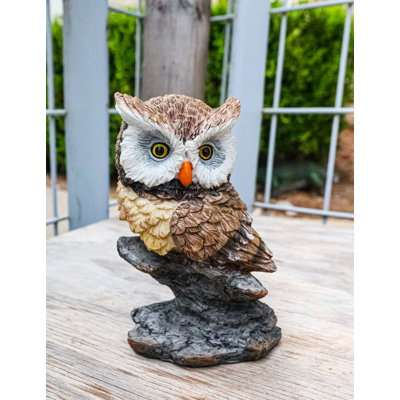 Whimsical Brown Great Horned Night Owl Perching On Tree Branch Figurine Décor