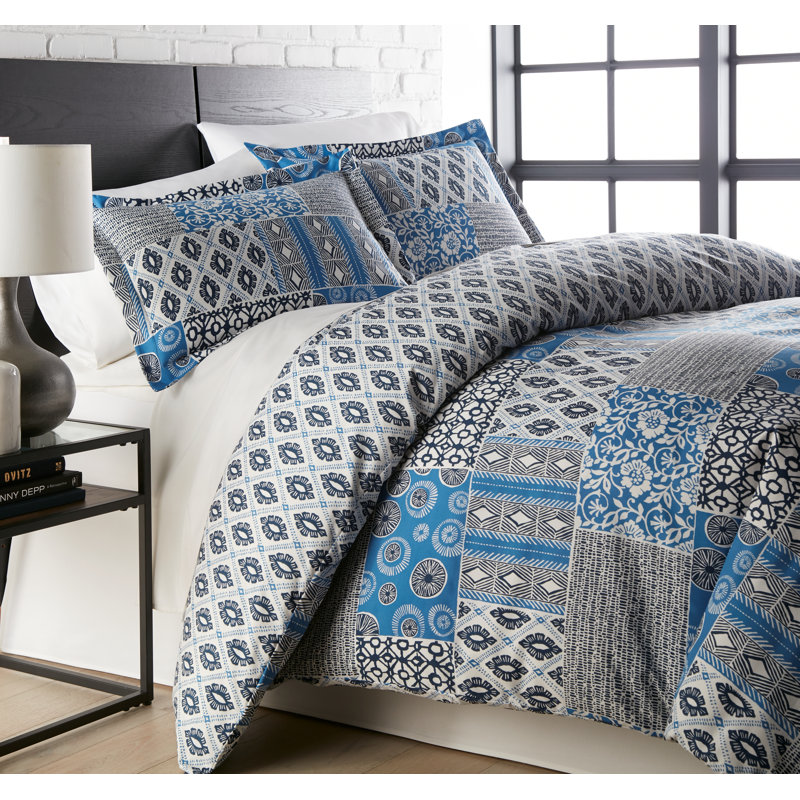 Patchwork Blue Reversible Full Down Alternative Comforter Set