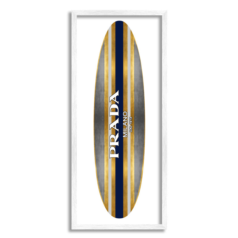 Planche de surf rayée Glam, L 10 po x H 10 po, Giclée encadrée blanc bord de mer