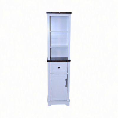Armoire étroite, armoire de rangement de salle de bain, armoire de rangement de style maison de campagne avec tablettes réglables et tiroir de rangement, grande tour à linge pour salle de bain, salon
