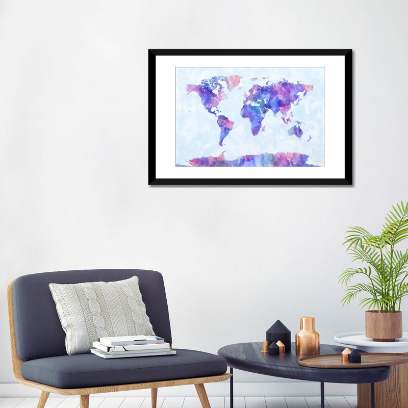«Map of The World Paint Splash V» par Michael Tompsett, impression sur toile, H 24 po x l 32 po x P 1 po, Blanc