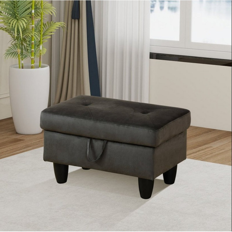 Repose-pieds de rangement rectangulaire 28,5 po Keevha, Lin espresso