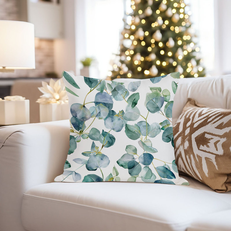 Botanical Eucalyptus Leaves Pattern IX Pillow Cover, 16"H x 16"W