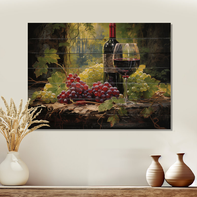 Cabernets calmes - panneau de bois vin sur bois de pin naturel, H 30 po x l 40 po