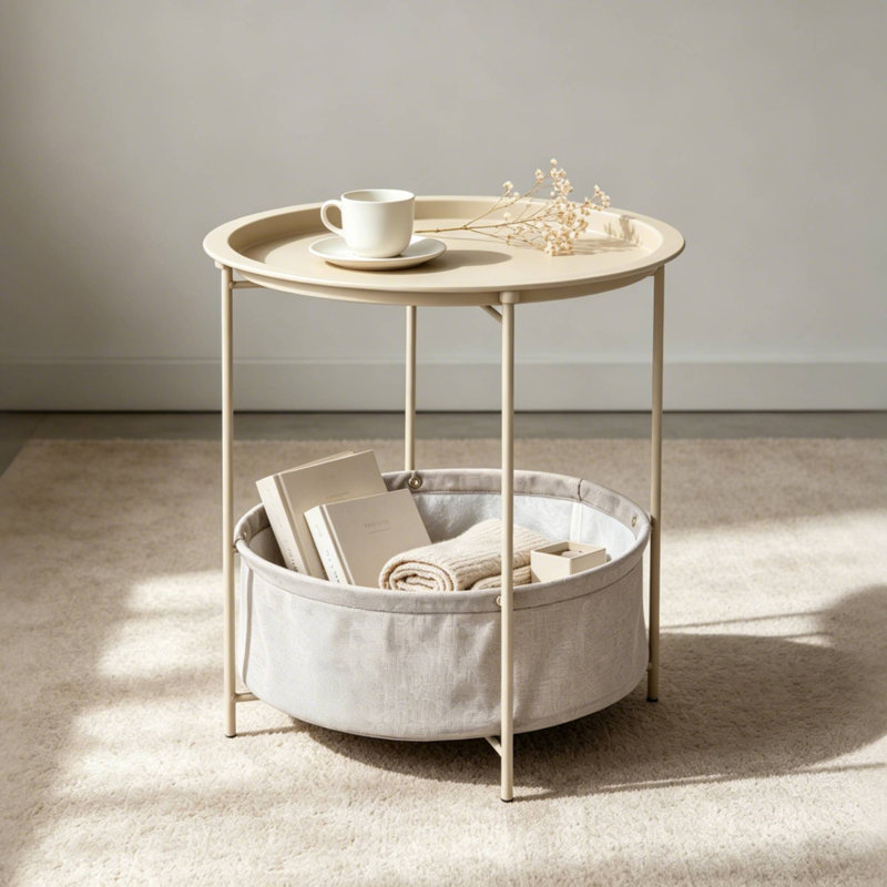 Deeley Small End Table with Storage Bag X-Shaped Cross-Leg Side Table Foldable Tray, Gray