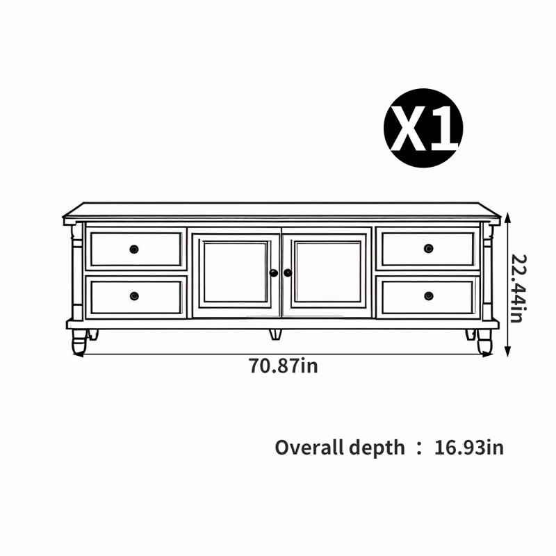 Crédence de rangement American, Blanc, H 22,44 po x l 70,78 po x P 16,93 po