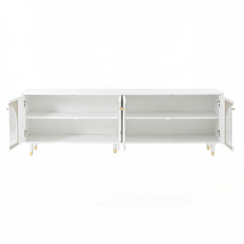 Contemporary TV Stand With Adjustable Shelves For Tvs Up To 78'', Stylish Media Console With Gold Handles And Arch Fluted Glass Doors, Delicate Entertainment Center For Living Room