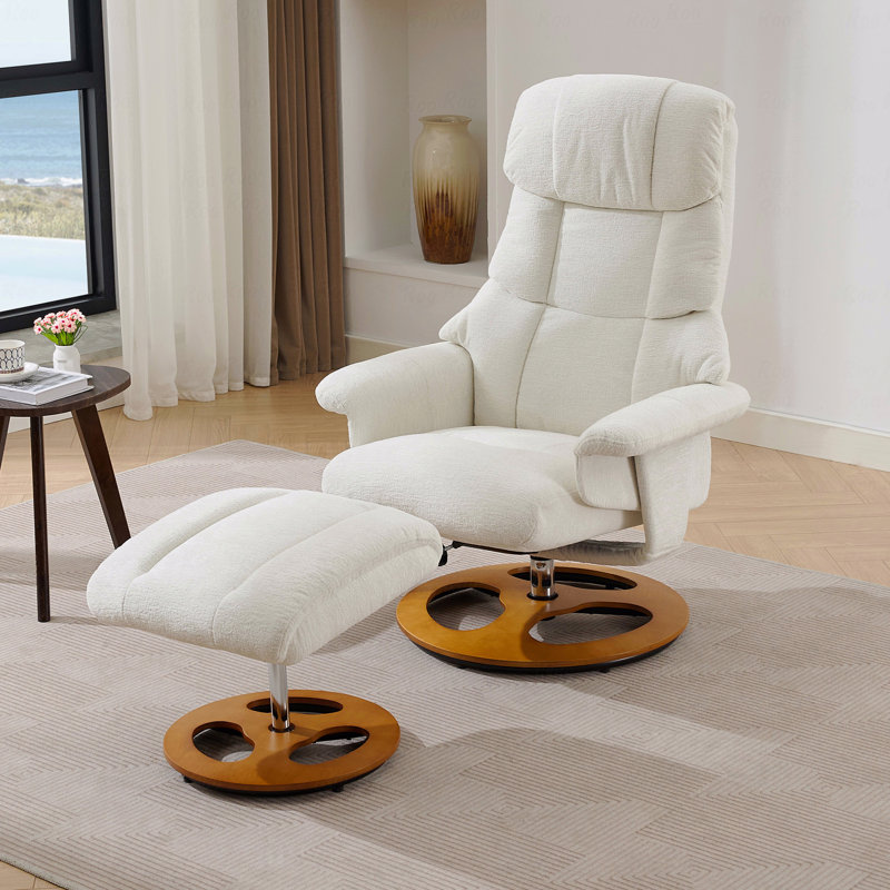 Fauteuil inclinable de massage pivotant sur 360 ° avec repose-pieds, Brun, Blanc