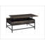 Table basse à plateau relevable de 39 po avec rangement en MDF et structure en métal noir pour le salon