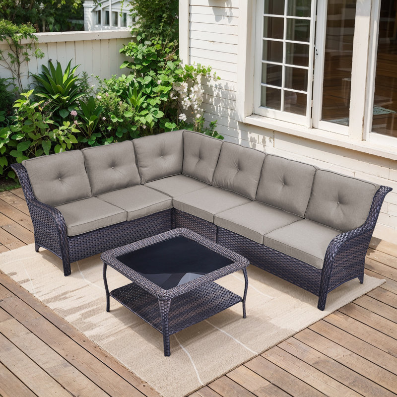 Wicker 6 - Person Modular Patio Conversation Sets with Cushions