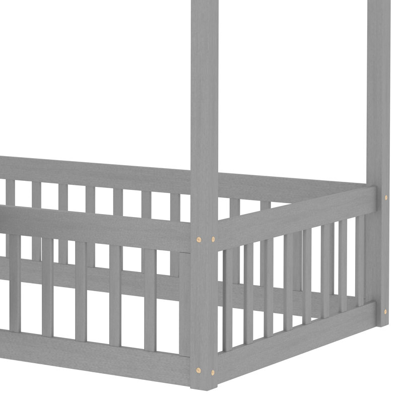 Lit en bois avec clôture et porte, Grey, Twin
