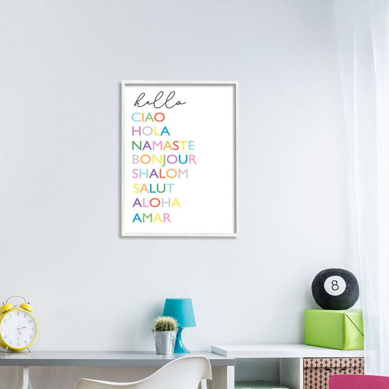 " Hello Greetings ", 20" H x 16" W x 1.5" D, Coastal White Framed Giclee