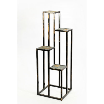 Support pour plante noir / doré en métal coulé - dalle de pierre grise à 4 niveaux, style odeur 47,25 po