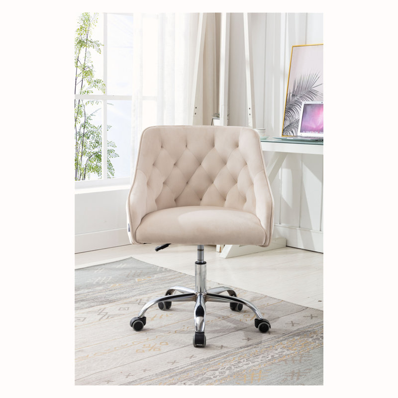 Chaise de bureau pivotante à hauteur réglable moderne pour bureau à domicile, Beige, Argent argent