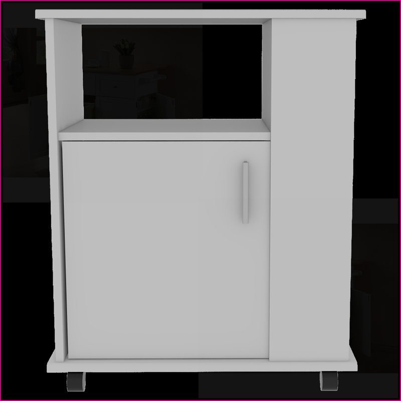Microwave Lower Cabinet, Single Door 3 Side Shelves - White | Particle Board, White