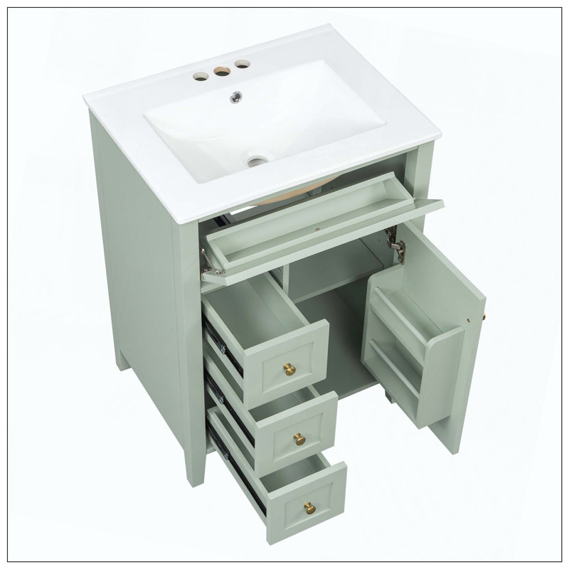 Tiroirs de meuble-lavabo en panneau de fibres à densité moyenne en bois d'hévéa, Green