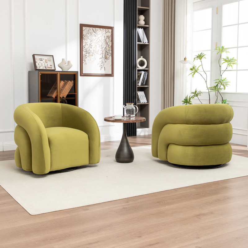 Fauteuil demi-tonneau pivotant rembourré Coyle, Vert clair