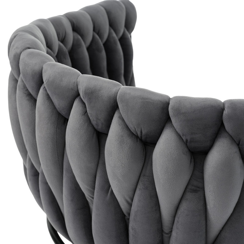 Authneil Velvet Metal Armchair, Grey, 1, Black