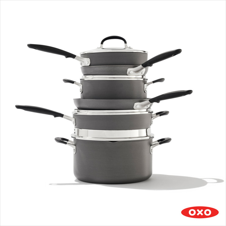 OXO Good Grips Pro 12 Piece Cookware Pots and Pans Set, 3-Layered German  Engineered Nonstick Coating, Dishwasher Safe, Oven Safe, Stainless Steel