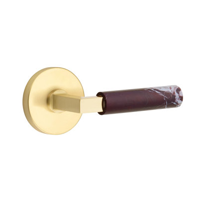 Mortaise intérieure Emtek Select avec rosette à disque et tige carrée en L, marbre Rosso Levanto