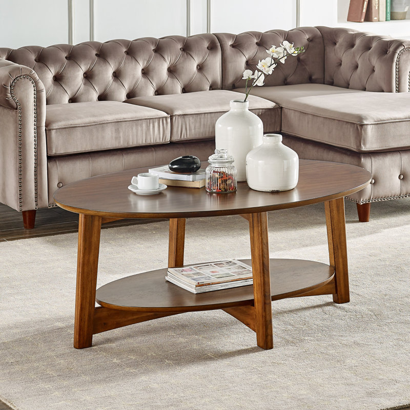 Monterey 48 in. L Oval Mid-Century Modern Wood Coffee Table in Warm Chestnut Finish; Tabletop Thickness 0.5 in. , Modern Take on Mid-Century Design; Accent Piece for Living Room, Living Room Furniture