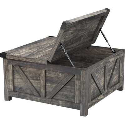 Table basse à plateau relevable Farmhouse avec rangement, table centrale carrée en bois avec station de charge et ports USB, table centrale de salon avec grand espace caché, pour salon, chambre à coucher, bureau à domicile