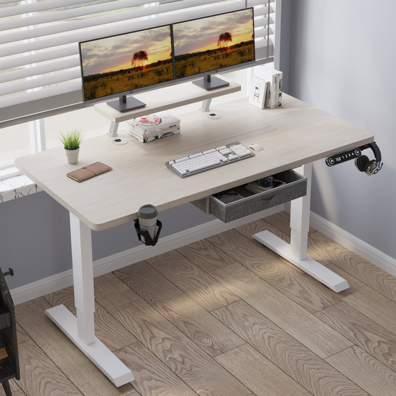 Bureau debout à hauteur réglable avec couche Lasherrie, Chêne / Blanc, H 49 po x l 55 po x P 30 po